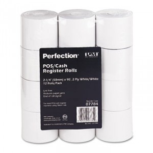 Paper Rolls, Two Ply Receipt Rolls, 2 1/4" x 90 ft, White/White, 12/Pack