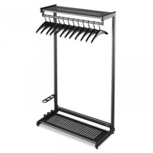 Single-Sided Rack w/Two Shelves, 12 Hangers, Steel, 48" Wide, Black