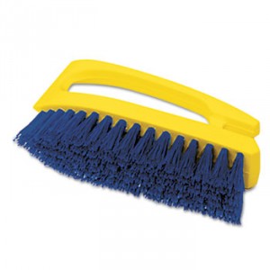 Long Handle Scrub Brush, 6" Brush, Yellow Plastic Handle/Blue Bristles