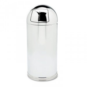 Fire-Resistant Dome Receptacle, Round, Steel, 15gal, Mirror Stainless
