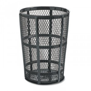 Steel Street Basket Waste Receptacle, Round, Steel, 45 gal, Black