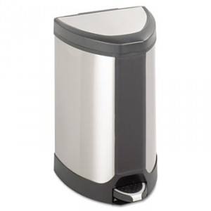 Step-On Waste Receptacle, Triangular, Stainless Steel, 7gal, Chrome/Black