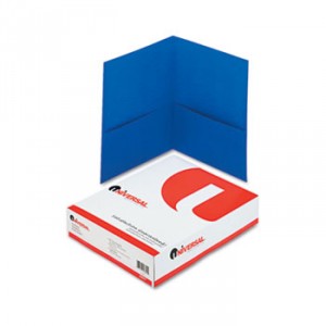 Two-Pocket Portfolio, Embossed Leather Grain Paper, Light Blue, 25/Box
