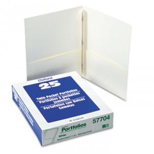 Paper Twin-Pocket Portfolio, Tang Clips, Letter, 1/2" Capacity, White, 25/Box