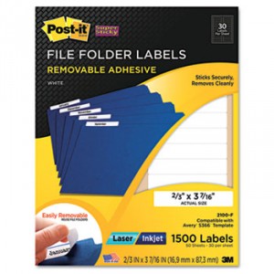 Removable File Folder Labels, 2/3 X 3 7/16, White, 1500/Pack