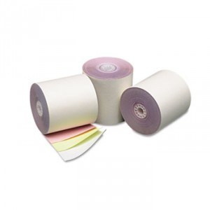 Three Ply Cash Register/POS Rolls, 3" x 70 ft., White/Canary/Pink, 50/Carton