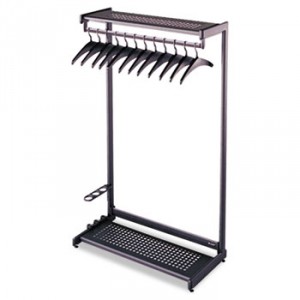 Single-Side, Garment Rack w/Two Shelves, Eight Hangers, Steel, 24" Wide, Black