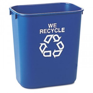 Small Deskside Recycling Container, Rectangular, Plastic, 13.625qt, Blue