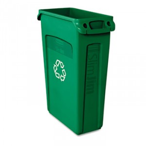 Slim Jim Recycling Container w/Venting Channels, Plastic, 23gal, Green