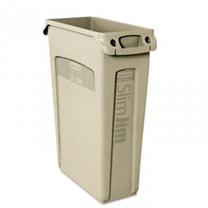 Slim Jim Receptacle w/Venting Channels, Rectangular, Plastic, 23gal, Beige