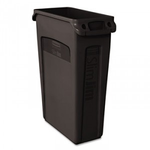 Slim Jim Receptacle w/Venting Channels, Rectangular, Plastic, 23gal, Black