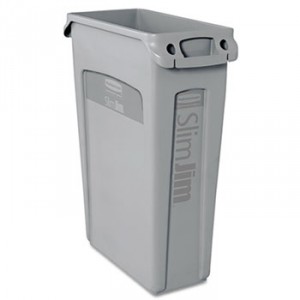 Slim Jim Receptacle w/Venting Channels, Rectangular, Plastic, 23gal, Gray