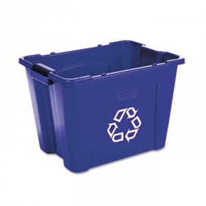 Stacking Recycle Bin, Rectangular, Polyethylene, 14gal, Blue