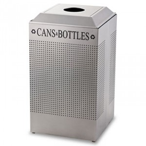 Silhouette Can/Bottle Recycling Receptacle, Square, Steel, 29gal, Silver
