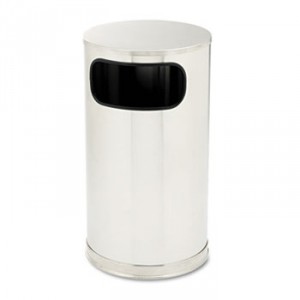European & Metallic Side-Opening Receptacle, Round, 12 gal, Satin Stainless