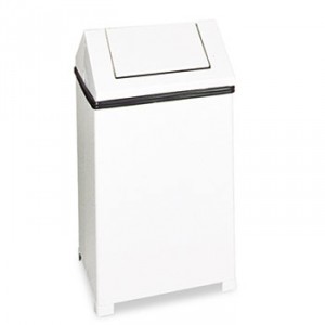 Fire-Safe Swing Top Receptacle, Square, Steel, 24gal, White