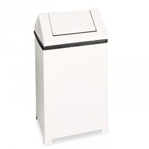 Fire-Safe Swing Top Receptacle, Retainer Bands Only, Square, Steel, 40gal, White