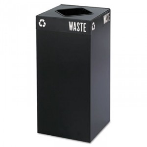 Public Square Recycling Container, Square, Steel, 31gal, Black