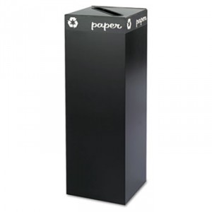 Public Square Recycling Container, Square, Steel, 42gal, Black