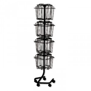 Wire Rotary Display Racks, 16 Compartments, 15w x 15d x 60h, Charcoal