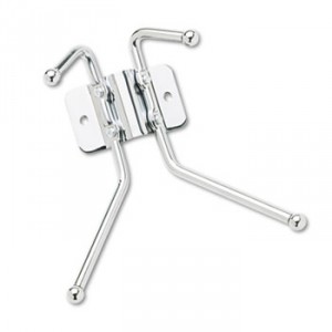 Metal Wall Rack, Two Ball-Tipped Double-Hooks, 6-1/2w x 3d x 7h, Chrome Metal