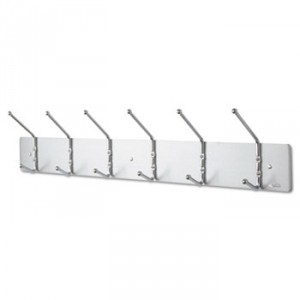 Metal Wall Rack, Six Ball-Tipped Double-Hooks, 36w x 3-3/4d x 7h, Satin Metal