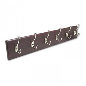 Wood Wall Rack, Six Double-Hook, 35-1/2w x 3-1/4d x 6-3/4h, Mahogany