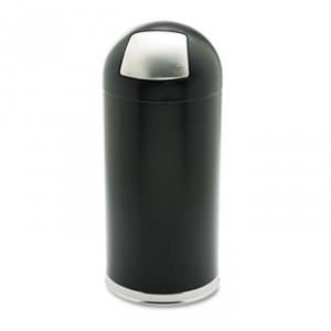 Dome Receptacle w/Spring-Loaded Door, Round, Steel, 15gal, Black