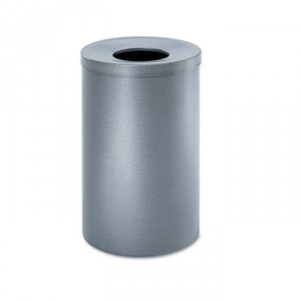 Open-Top Waste Receptacle, Round, Steel, 35gal, Black Speckle