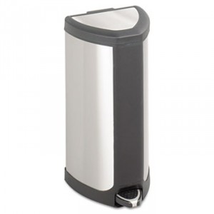 Step-On Waste Receptacle, Triangular, Stainless Steel, 4gal, Chrome/Black