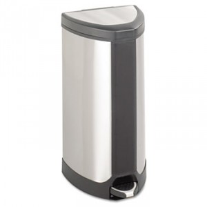 Step-On Waste Receptacle, Triangular, Stainless Steel, 10gal, Chrome/Black