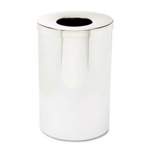 Reflections Open-Top Receptacle, Round, Steel, 35gal, Chrome/Black