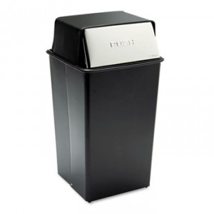 Reflections Push Top Square Receptacle, Steel, 36gal, Black/Chrome