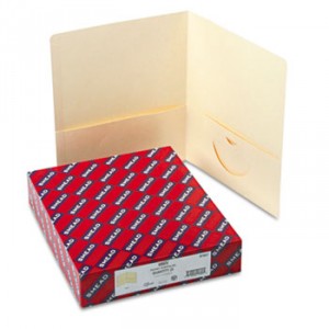 Two-Pocket Portfolio, Embossed Leather Grain Paper, Ivory, 25/Box