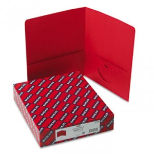 Two-Pocket Folder, Textured Paper, Red, 25/Box