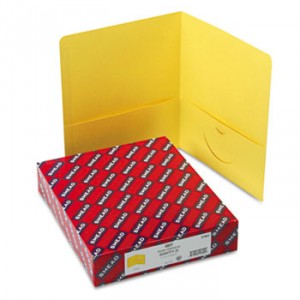 Two-Pocket Folder, Textured Paper, Yellow, 25/Box