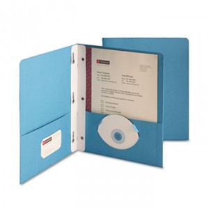 2-Pocket Folder w/Tang Fastener, Letter, 1/2" Cap, Blue, 25/Box