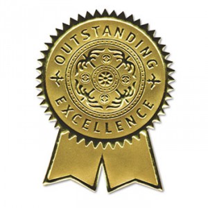 Gold Foil Certificate Seals, "Outstanding Excellence", 1 1/4"w x 2"h , 12/Pack