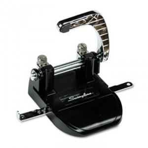 40-Sheet Heavy-Duty Steel Two-Hole Punch, 1/4" Holes, Steel, Black/Chrome