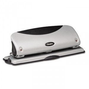 12-Sheet Easy View Desktop Three-Hole Punch, 9/32" Holes, Black/Silver