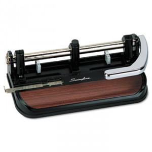 40-Sheet Heavy-Duty Lever Action 2-to-7-Hole Punch, 11/32" Hole, Black/Woodgrain