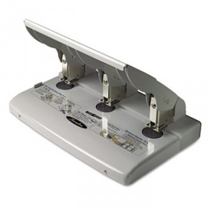 75-Sheet Heavy-Duty Three-Hole Adjustable Punch, 9/32" Holes, Putty/Gray