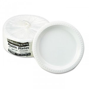 Plastic Dinnerware, Plates, 10 1/4" dia, White, 125/Pack