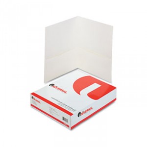 Two-Pocket Portfolio, Embossed Leather Grain Paper, White, 25/Box