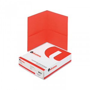 Two-Pocket Portfolio, Embossed Leather Grain Paper, Red, 25/Box
