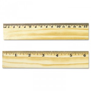 Flat Wood Ruler w/Double Metal Edge, 12", Clear Lacquer Finish