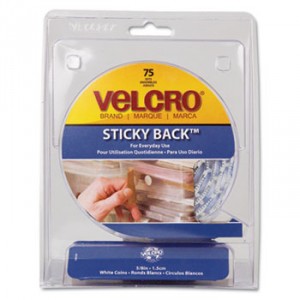Sticky-Back Hook and Loop Dot Fasteners, 5/8 Inch, White, 75/Pack